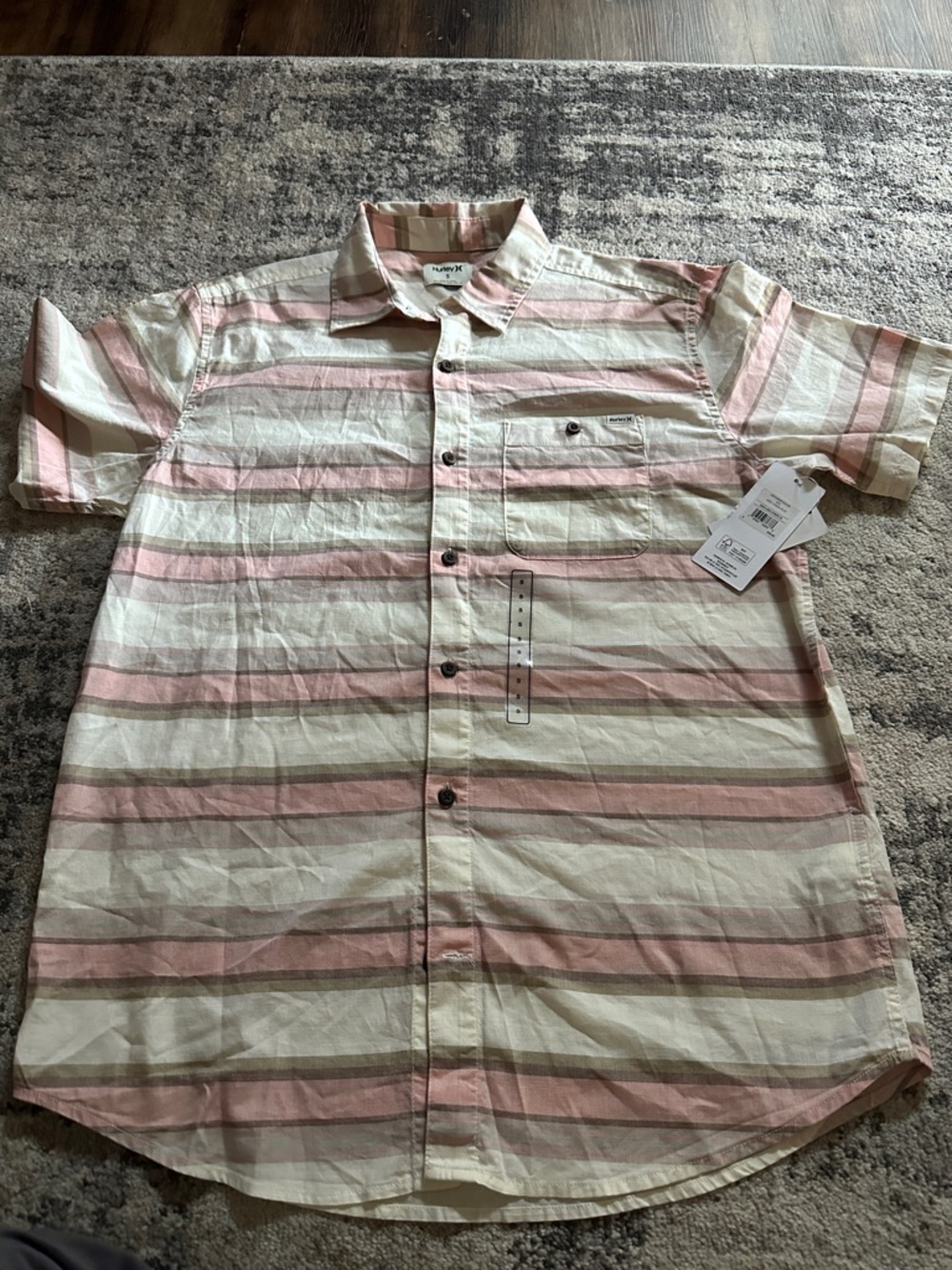Hurley Men's Short-Sleeve Button-Down Shirt - Pink & Cream Stripes